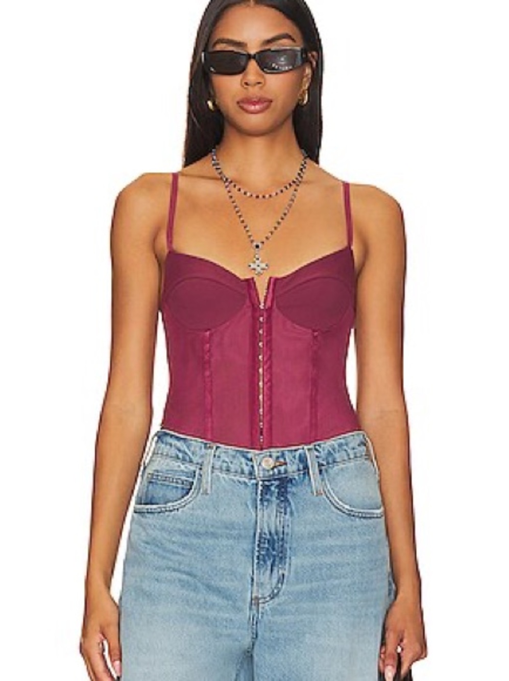 Free People Burgundy Corset Tank Top – Slim Fit